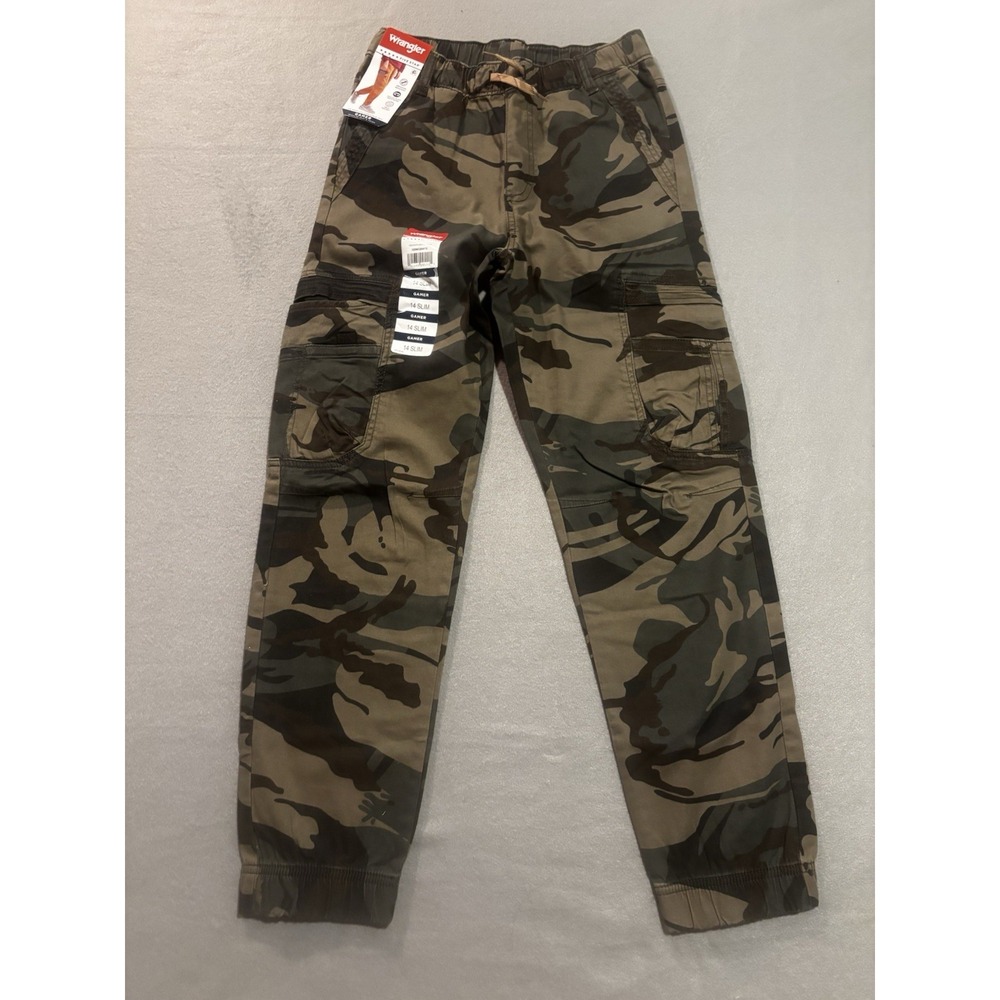 NEW Wrangler Pants Boys 14 Slim Camo Outdoor Jogger Tech Pocket Drawstring